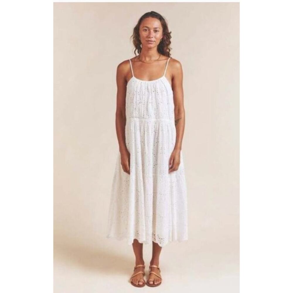 TROVATA Birds of Paradis Sz M Medium Julien White Ivory Eyelet Midi Dress